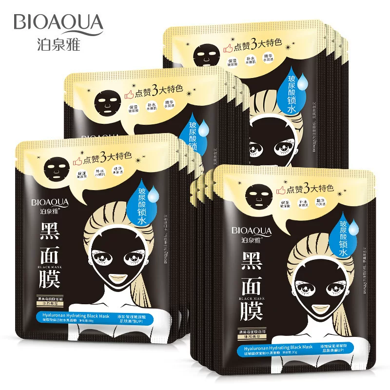 Маска для лица (BIOAQUA) с гиалуроновой кислотой, чёрная маска 30 г, увлажнение и контроль блеска