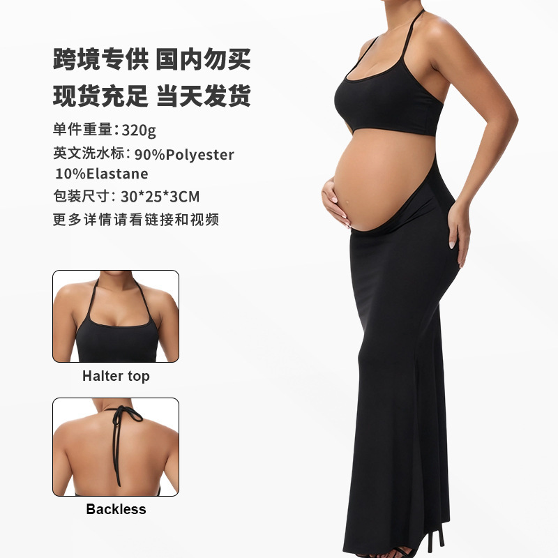 European and American Cross-Border 2026 Maternity Photo Shoot Clothing New Style Photography Studio Photo Shoot Sexy Tight-Fitting Elegant Spaghetti Strap Long Dress