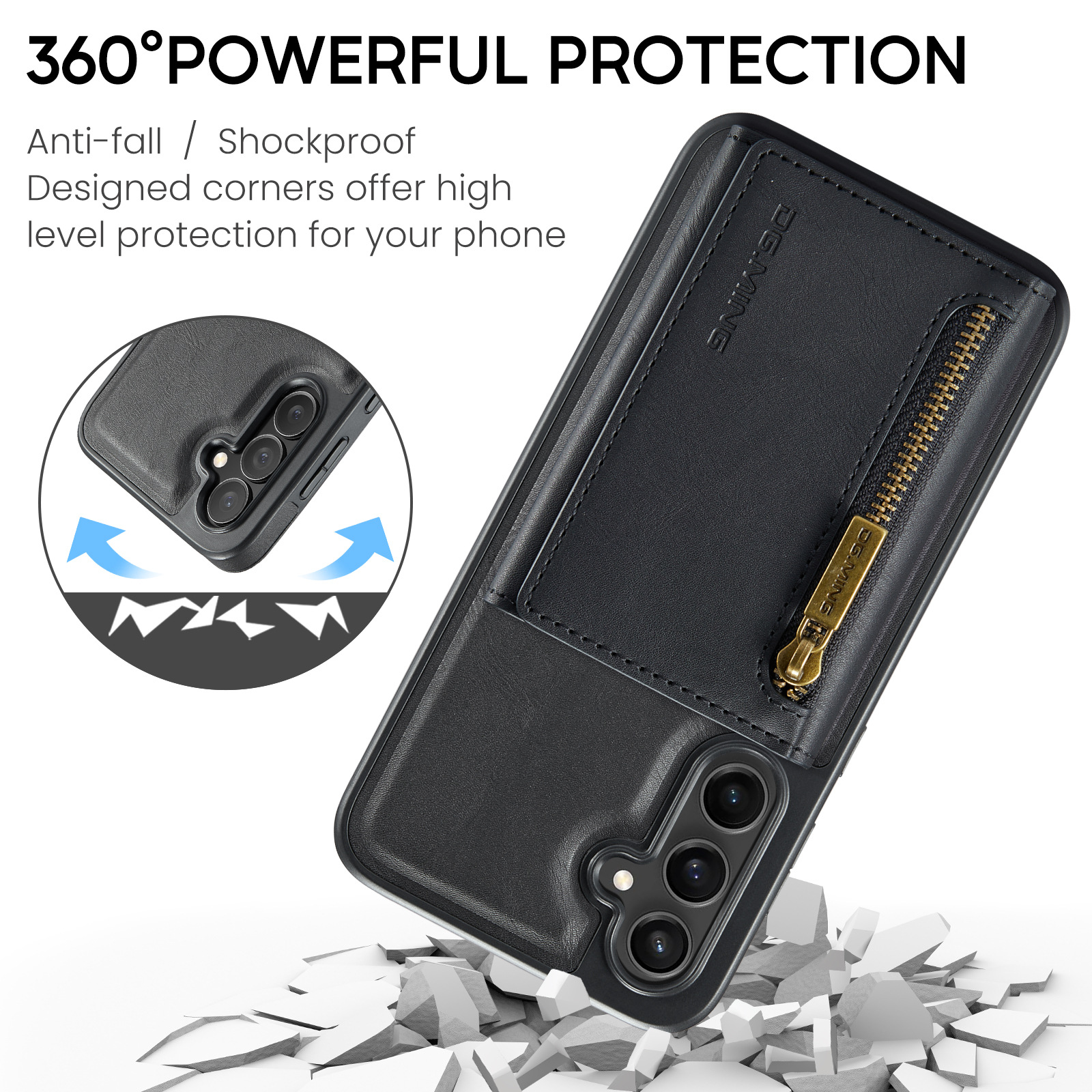 M5 für Samsung S24 magnetische kabellose Ladetelefonhülle S24 Plus Zwei-in-Eins-Anti-Diebstahl-Bürsten-Brieftaschen-Schutzhülle_voghion.com