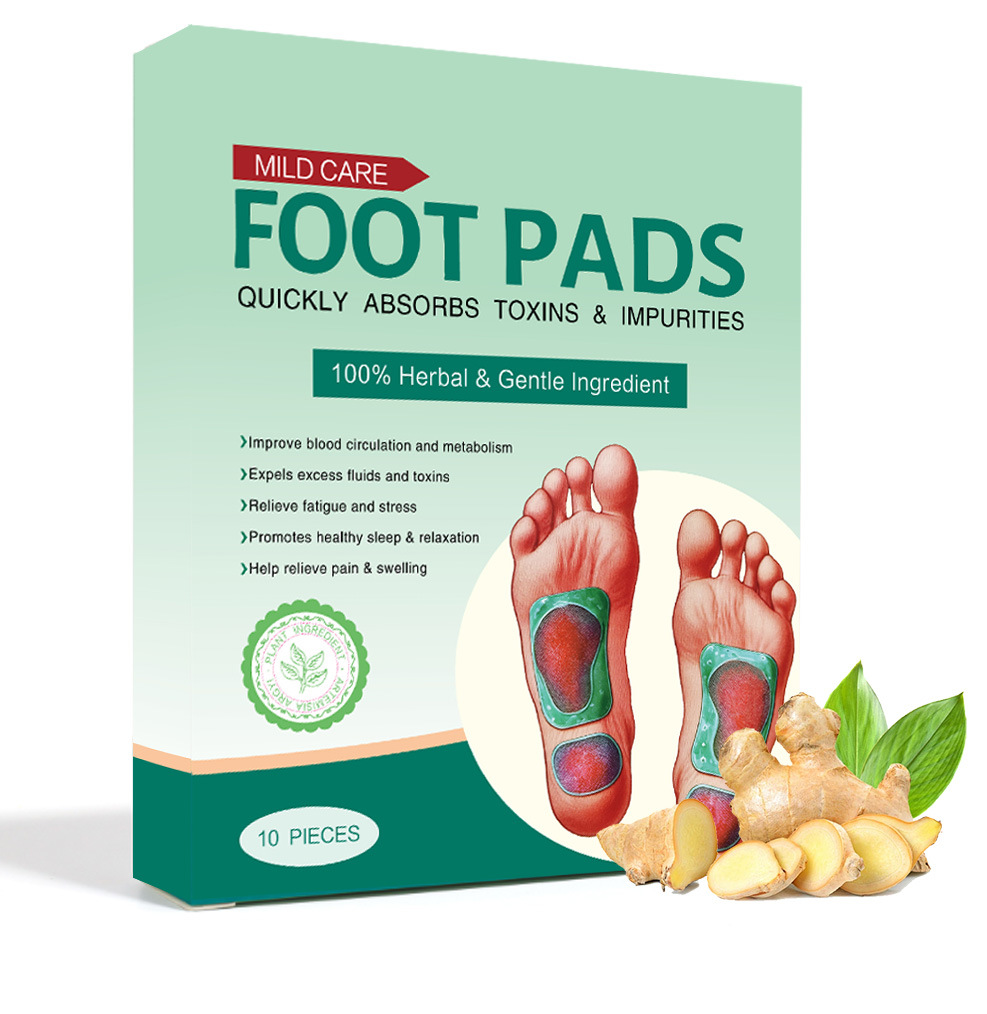 Mugwort Bamboo Vinegar Ginger Foot Pads Herbal Foot Care 10 Patches Per Box in use