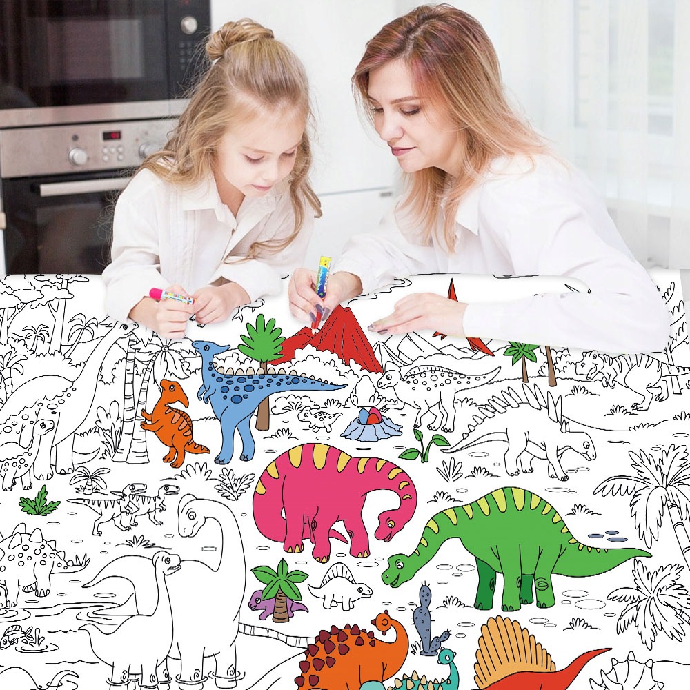 Rollos de graffiti para niños papel de pintura de relleno extra largo creativo de tela de relleno a mano temática de dinosaurios Rollos de graffiti para niños