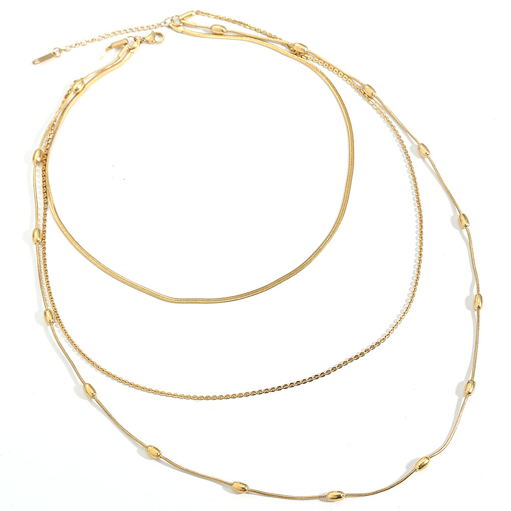 PVD Coated Gold Plating Process Wholesale Jewelry Simple Style Solid Color Titanium Steel Plating Three Layer Necklace