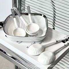 メーカー直送クラシック白黒ヘボン風セラミックスプーンシンプル滑り止め家庭用高颜値ヘボン風スプーン