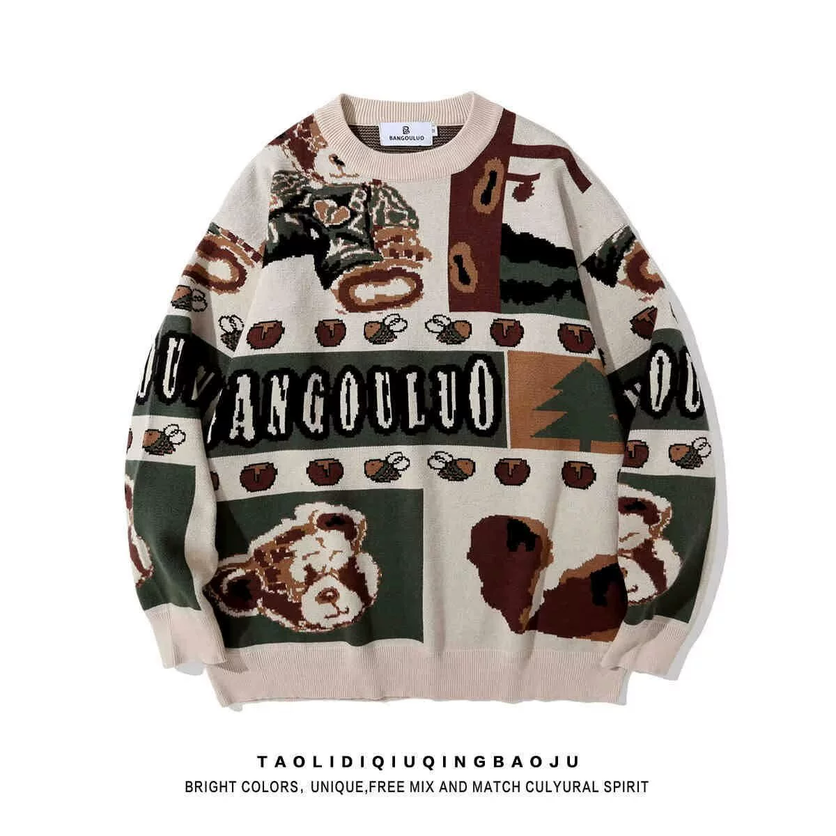 Новый осенний и зимний свитер мужской корейский тренд свободный японский трикотаж осенний ins гонконгский ветер ленивый свитер топ