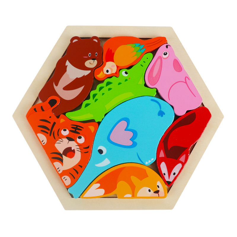 Dibujos animados para niños, rompecabezas de madera tridimensional creativo, rompecabezas de animales, rompecabezas de construcción de bloques de construcción, rompecabezas de tráfico image 11