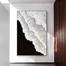 纯手绘厚肌理装饰画黑白灰高级感海浪画客厅玄关立体浮雕大幅挂画
