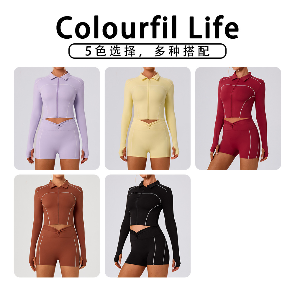 Cross-border Yoga Zipper Wind-Resistant Body Jacket Women Kink Hit White Hip-Lifting Short