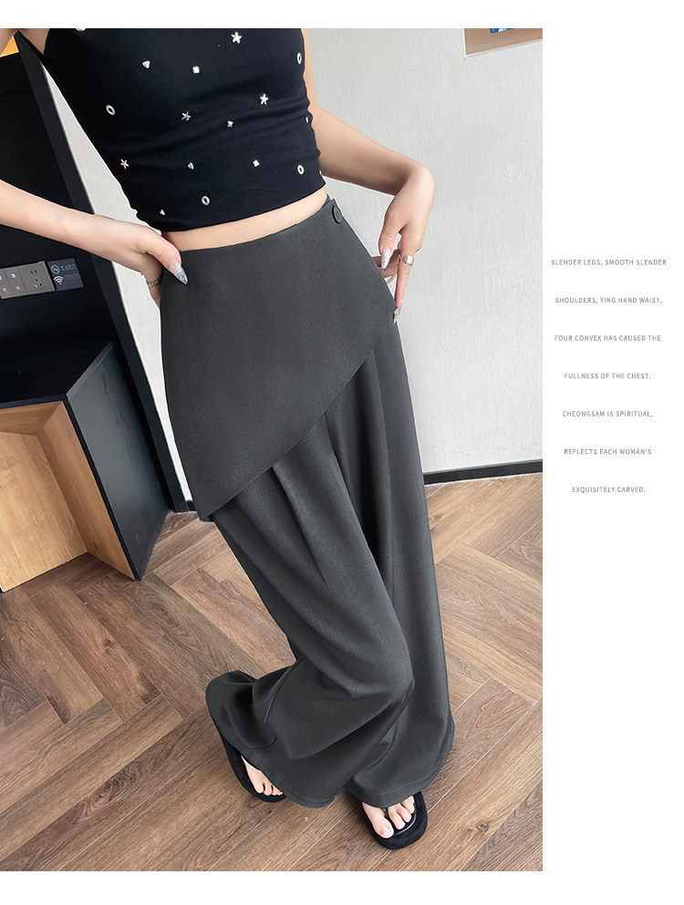 Quần culottes nữ ống rộng phối mảnh giả hai dây, cạp cao tạo dáng thon gọn — Xám kéo dài chi tiết 23