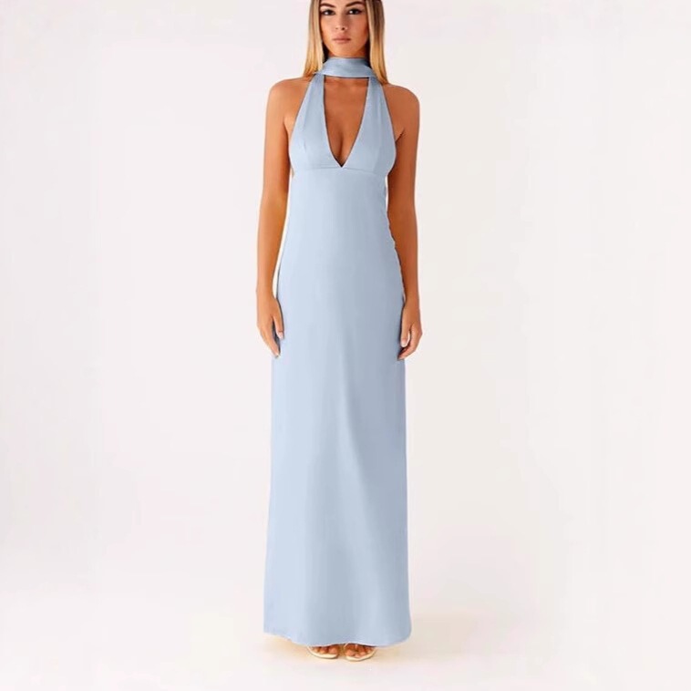 Women's halter neck floral long dress with deep V-neck, backless, tight-fitting Y2k formal cocktail party beachwear for vacation Women's halter neck floral long dress with deep V-neck, backless, tight-fitting Y2k formal cocktail party beachwear for vacation