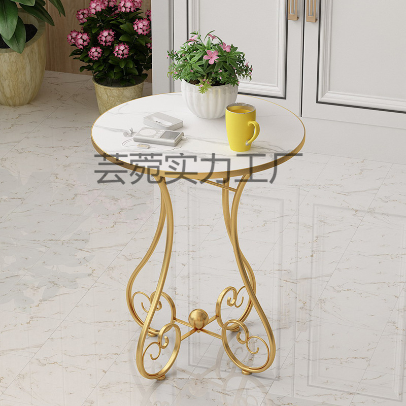 Living Room Balcony European-Style Wrought Iron Small Round Table Trendy Coffee Table Light Luxury Simple Round Side Table Bedside Small Table Mini