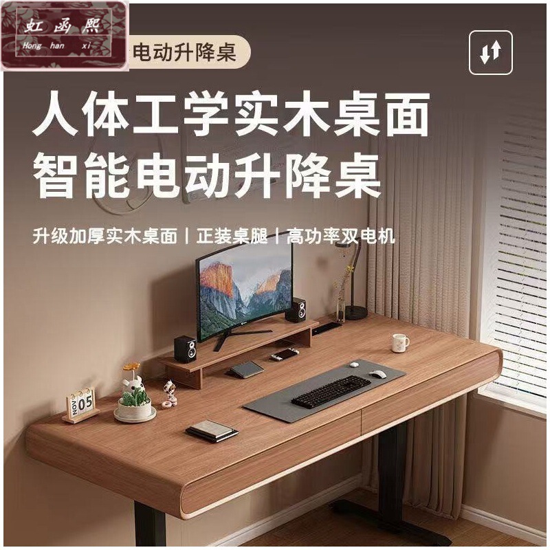 Solid Wood Computer Desk, Electric Adjustable Height, Home Office Desk with Drawers, Study Desk, Gaming Desk, Workbench