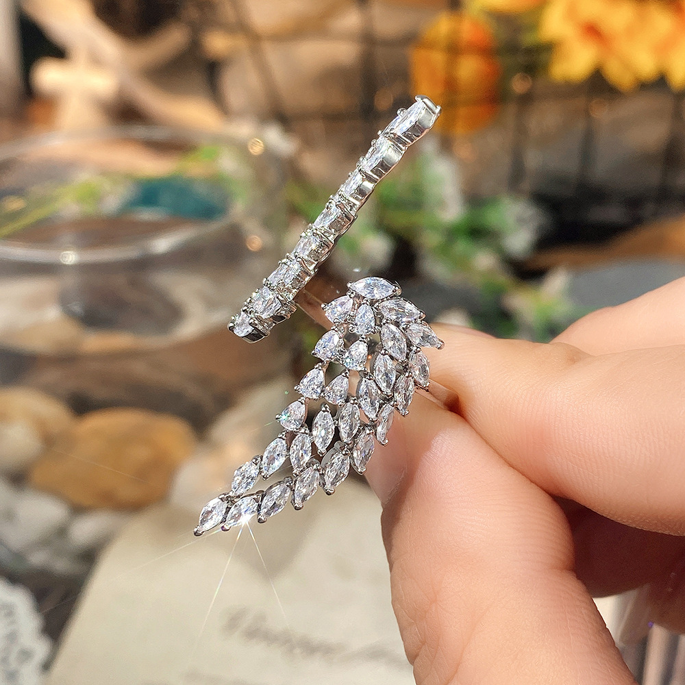 Sweet Angel Wings Copper Inlay Zircon Open Ring 1 Piece