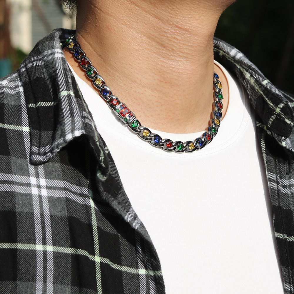 Cuban Link Chain Necklace With Full Zircon Stones For Men And Women_voghion.com