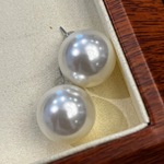 18MM天然深海贝珠施人造水晶家仿珍珠耳钉女大对版实拍