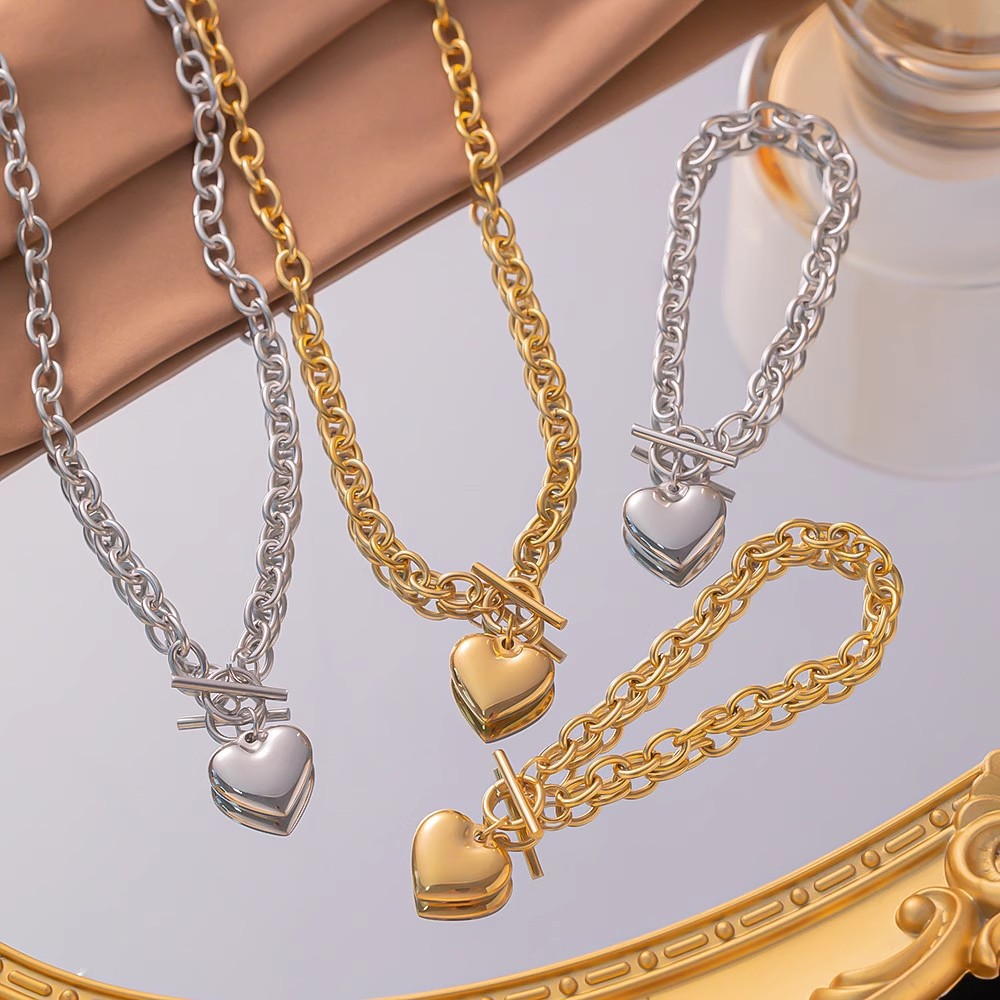 Smooth Heart Pendant Necklace With Ot Clasp In Stainless Steel_voghion.com