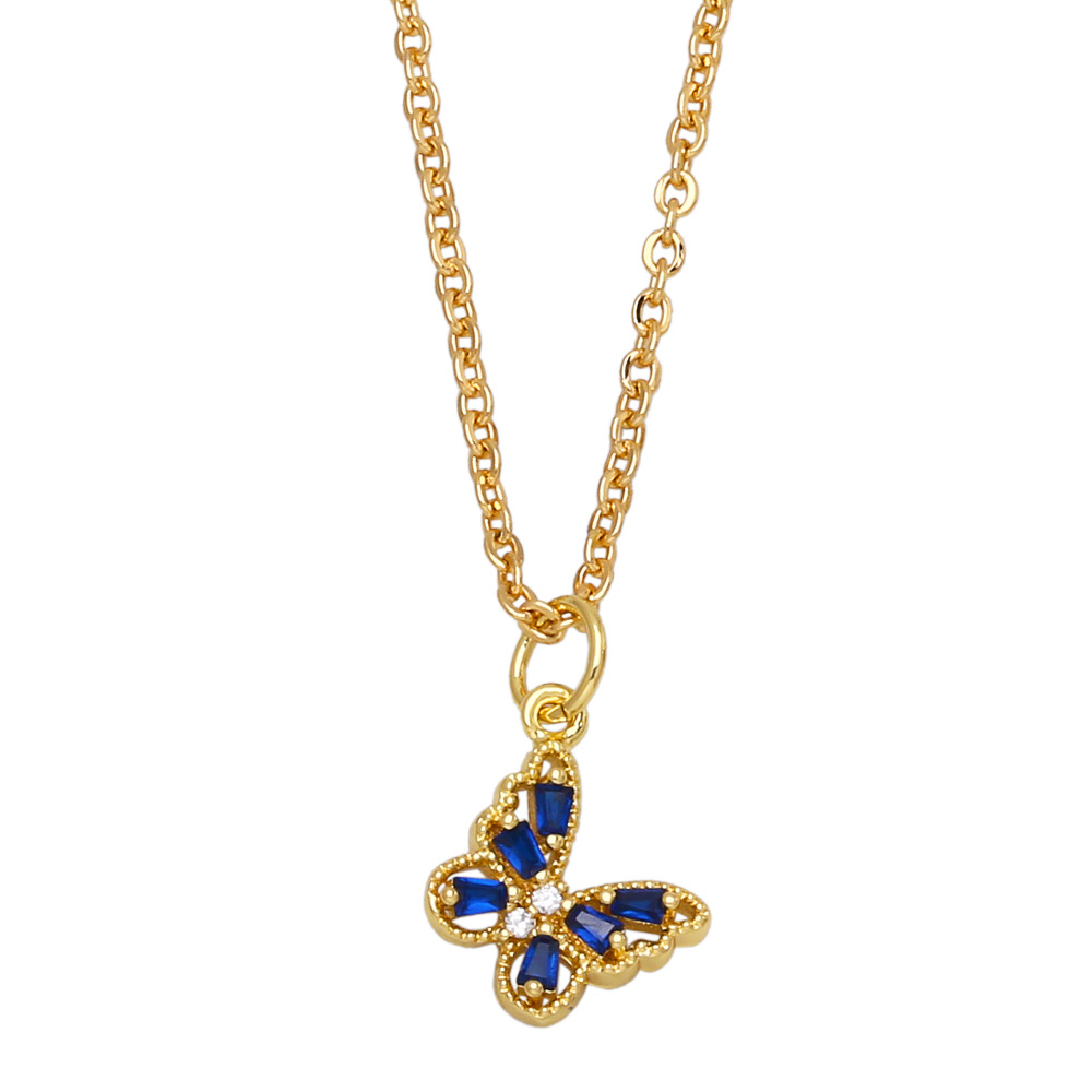 Fashion Colorful Zircon Inlaid Butterfly Pendant Clavicle Chain Necklace