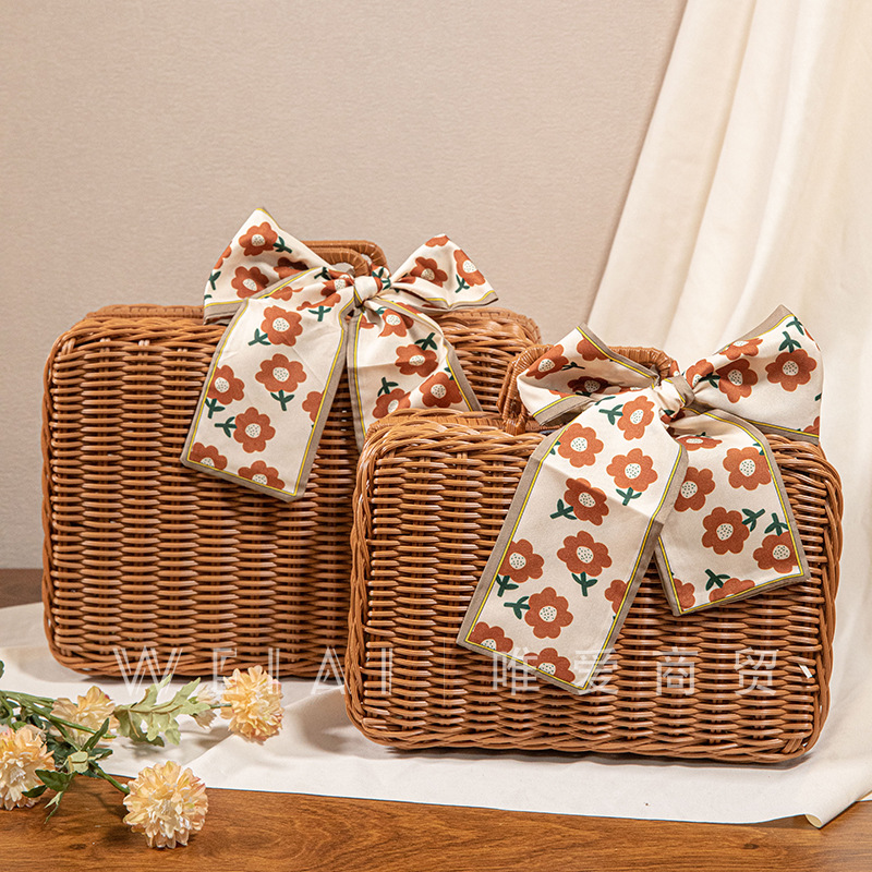 复古藤编篮子编篮伴手礼伴娘手提收纳野餐篮礼物礼品包装篮空篮子