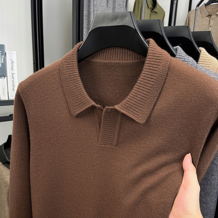 Hombres delgados comercio exterior de manga larga jersey de punto de mediana edad primavera y otoño nuevo suéter casual de cuello de tijeras