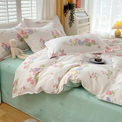 Small fresh thickened brushed four-piece set wholesale AB version student home machine washable bed sheet and quilt cover three-piece set