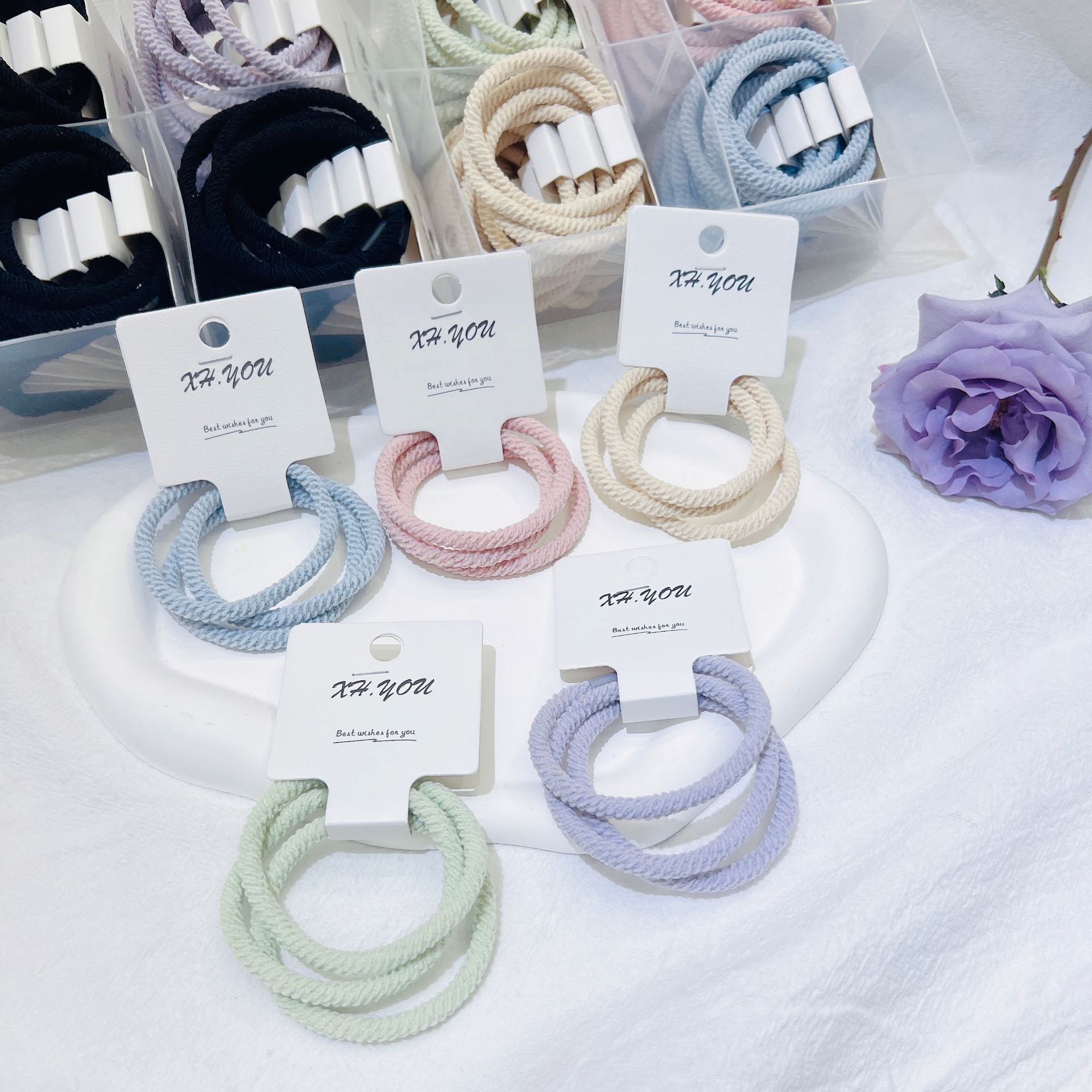 春天色系简约盒装小清新皮筋批发简约女款马尾丸子头发圈发绳头绳