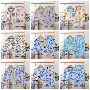 2025 children's clothing children's pajamas autumn open buckle long sleeve trousers boys and girls home clothing sets factory direct supply
