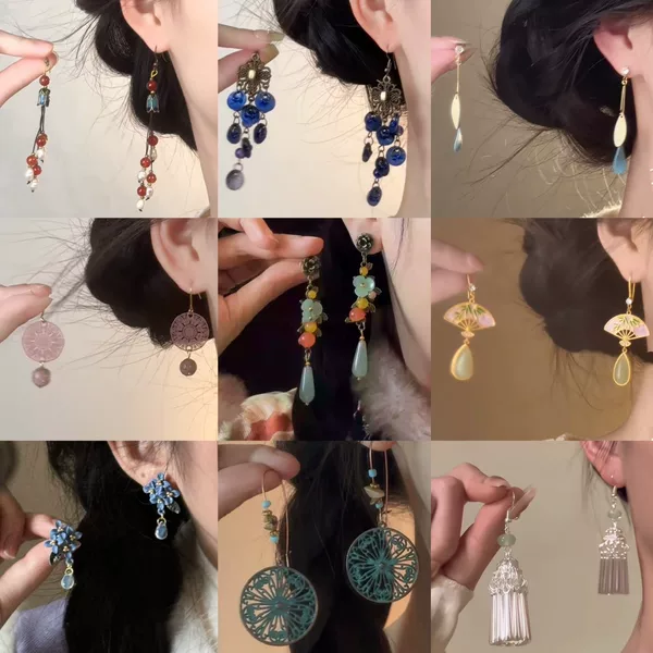 New Chinese Style Oil-Drip Glass Bead Tassel Earrings Fashion Versatile Simple Niche Ear Hooks Light Luxury High-End Earrings for Women