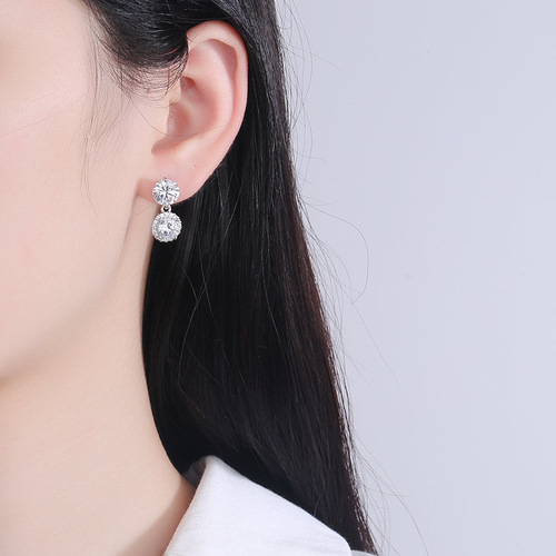 Bracelet from the factory wholesale Korean-style temperament bride double diamond earrings earring micro-drilled super bright zirconia earring with double diamond earrings