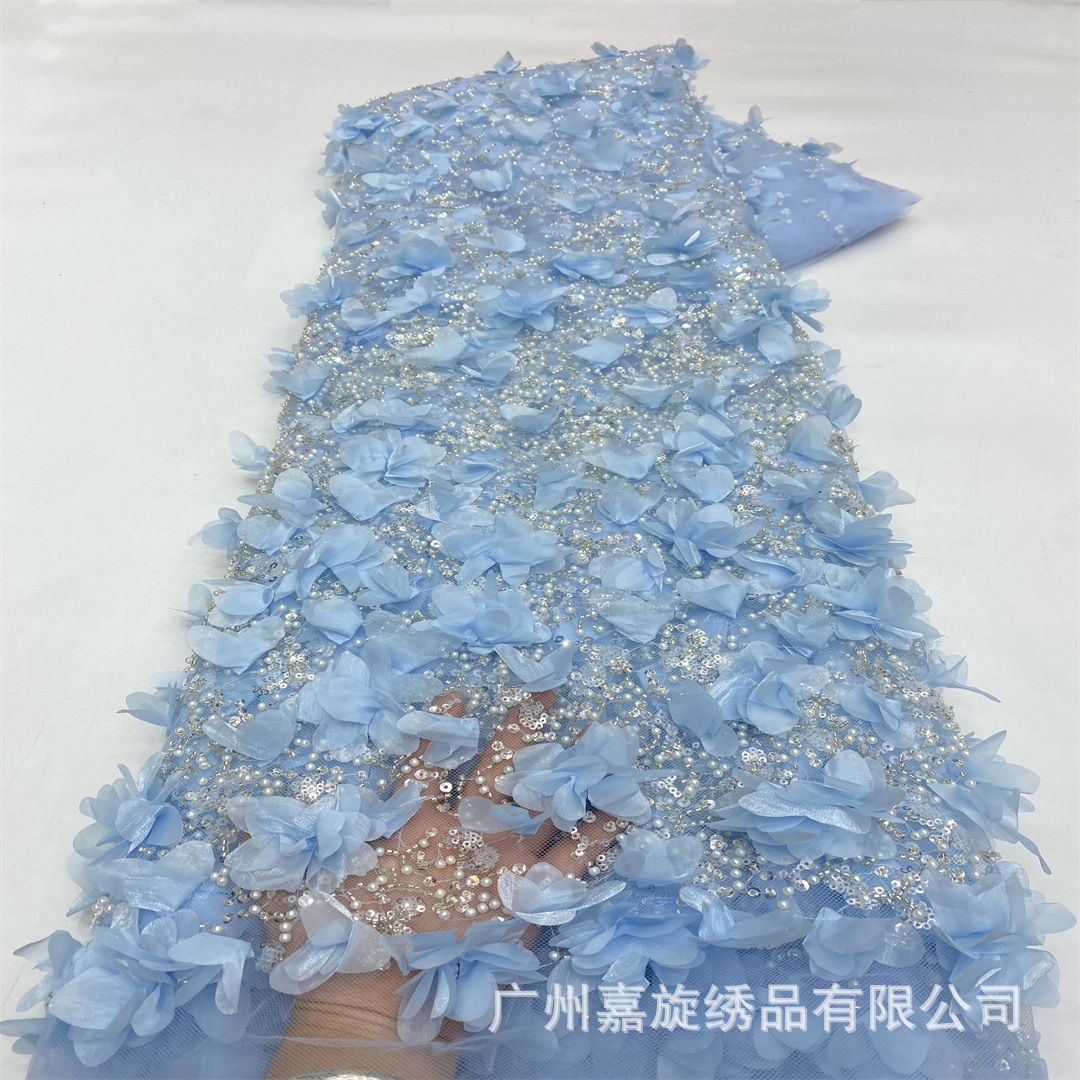 Europa y los Estados Unidos 3D Chiffon flor tridimensional vestido de boda fiesta vestido de noche accesorios de alta fijación esquinilla perlas bordadas tela