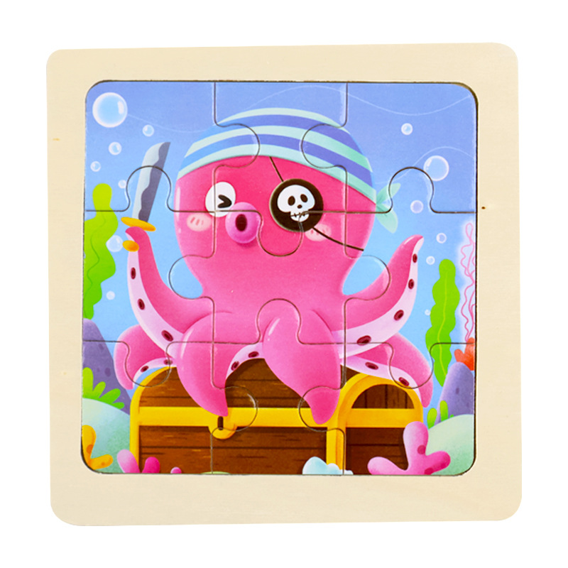 Fábrica directa de niños pequeños 9 piezas de dibujos animados de madera plano rompecabezas puzzle puzzle juguetes de educación temprana para bebés image 52