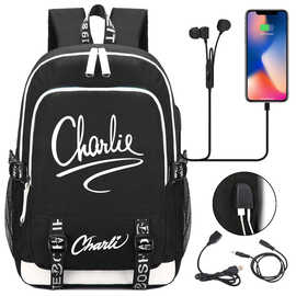 新款Charli D AmeLio青少年中小学生书包USB男女休闲双肩背包