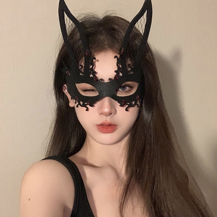 黑色花朵半脸面具女生眼罩蕾丝面罩cos晚会假面舞会装扮万圣节|undefined