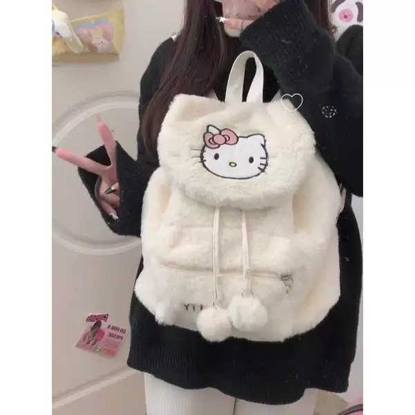 New Foreign Trade Cute Kt Plush Backpack for Women, Sanrio Hello Kitty School Bag, Niche Versatile Backpack