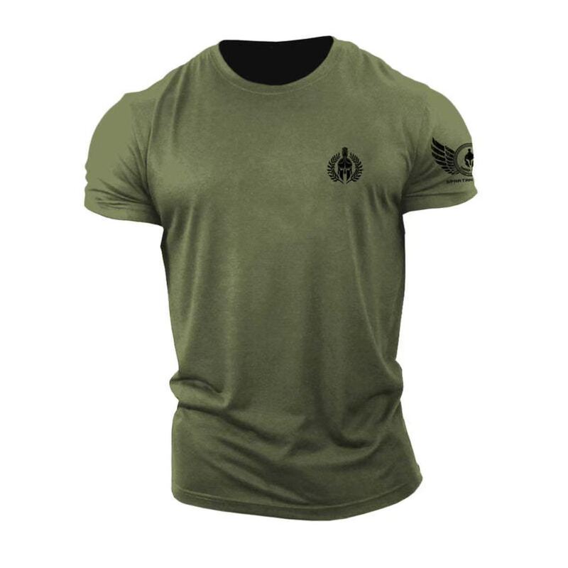 Cross-border independent site temu army green spartan warrior badge short-sleeve loose men's casual sports T-shirt Cross-border independent site temu army green spartan warrior badge short-sleeve loose men's casual sports T-shirt