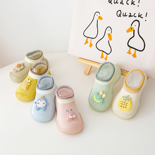 Spring and Autumn New Cute First Walking Shoes Cartoon Pattern Middle Calf Floor Socks Indoor Soft Sole Breathable Durable First Walking Socks