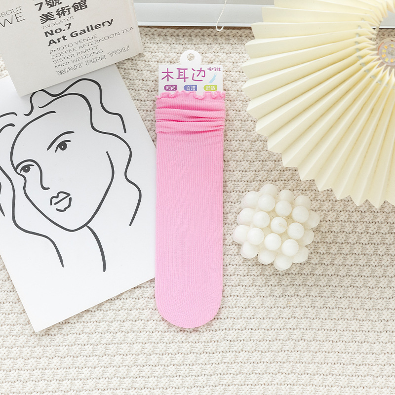 Calcetines de hielo finos de terciopelo de primavera, verano y otoño, medias a rayas para mujer, medias de hielo de tubo medio, calcetines de pila japoneses transpirables