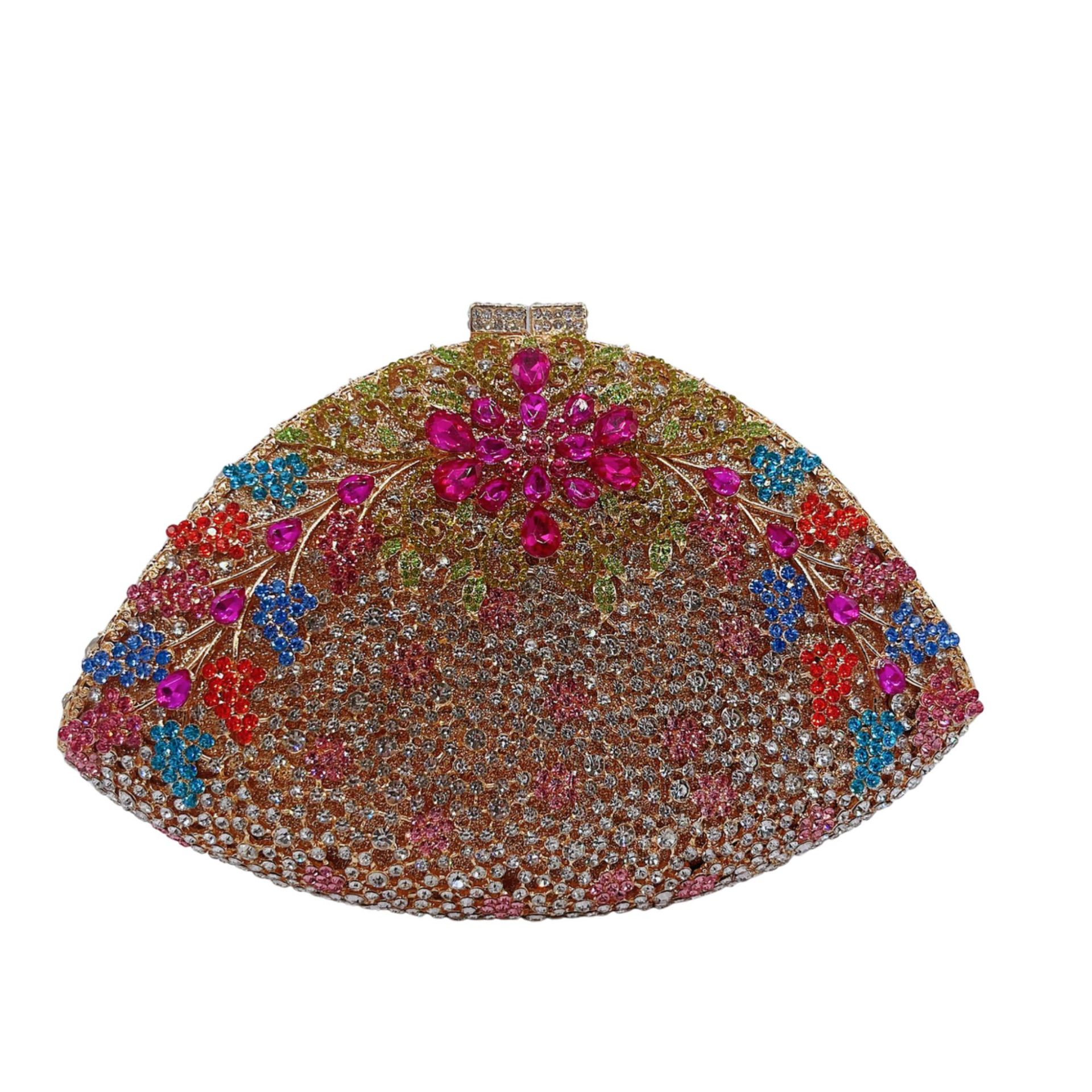Túi clutch dạ hội đính kim cương hoa tử đằng phong cách Âu Mỹ — Màu vàng kim, Vàng AB, Đế vàng kim cương, Xanh nước hồ chi tiết 13