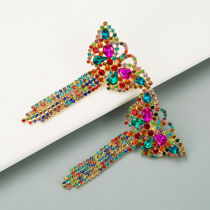 Butterfly-shaped Colorful Rhinestones Earrings display picture 4