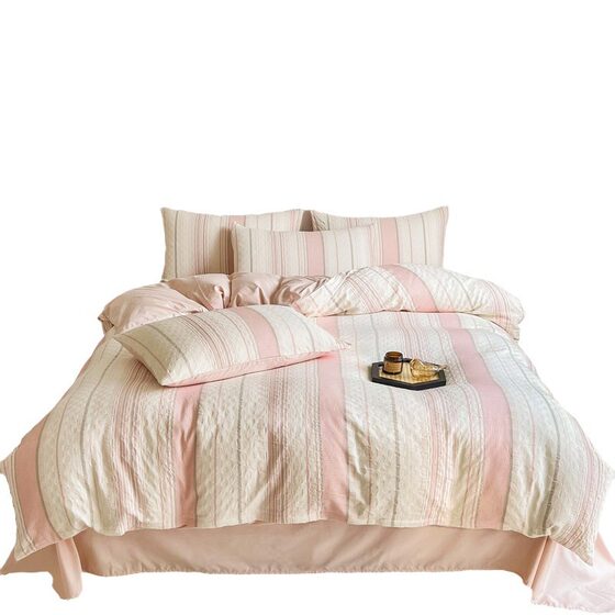 Category a Maternal and Infant Grade Simple 60-Count Washed Cotton Bed Four-Piece Set Pure Cotton 100 Single Quilt Cover Three-Piece Bedding Set