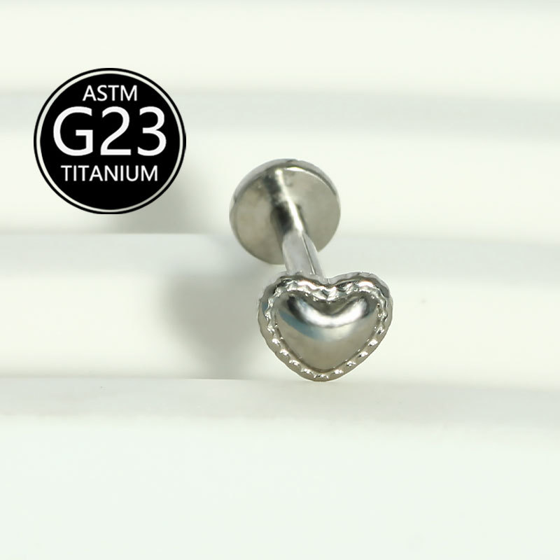 G23 Titanium Heart Shape Internal Thread Lip Piercing Labret Stud Ear Cartilage Jewelry detail image 7