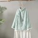 Vintage Embroidered Buckle Cotton Shirt Women's 2023 Spring New Chinese Zen Tea Suit Loose Stitching Round Neck Top
