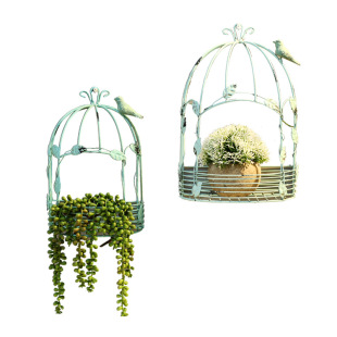 Wholesale Wall iron flower stand vintage bird cage wall hanging rack wall decoration garden decoration wall hanging