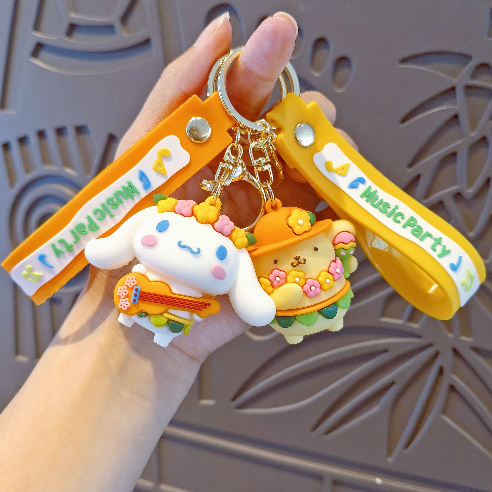 Sanrio Music Party Cartoon Keychain Cute School Bag Pendant Keychain Accessories Doll Machine Doll Gift