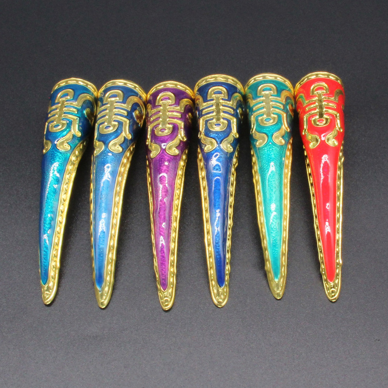 Cloisonné Oil-Drip Enamel Ancient Costume Hanfu Bridal Makeup Brass Jewelry Nail Protection Set