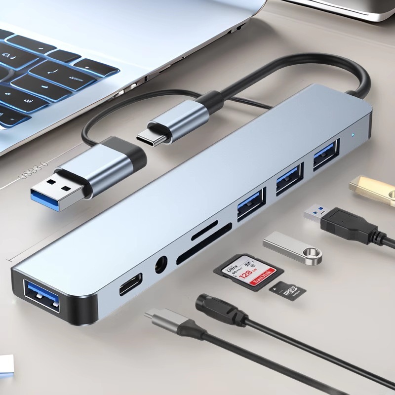 8-in-1高速ハブ拡張ドック多機能Type-C拡張ドックノートパソコンUSB3.0HUBカードリーダーSD|undefined
