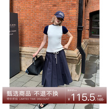 【十三行7折特价不退货】纯棉格子压褶半裙百褶裙休闲短裙251109