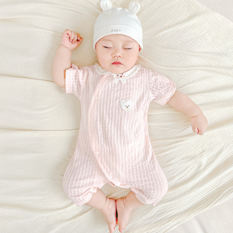 Baby summer overcoat recién nacido delgado pijama de manga corta para niños y niñas, ropa de verano, ropa de luna llena para bebés