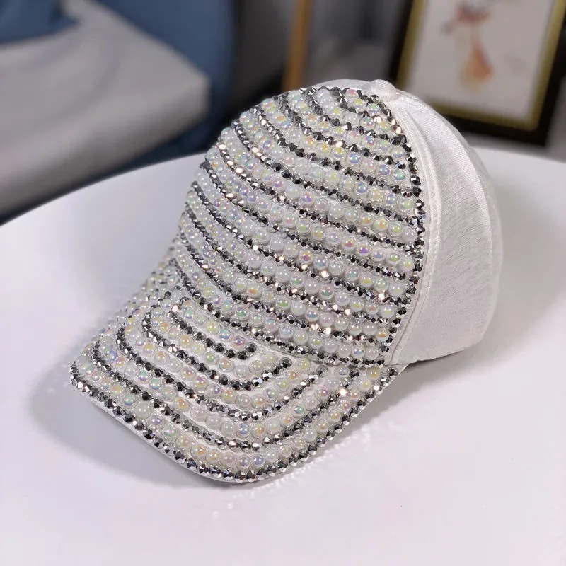 Gorra de béisbol con diamantes de imitación para mujer, estilo coreano de primavera y otoño, moda urbana, versátil, sombrero para el sol, perla de lujo ligero