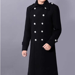 Double-Breasted Outwear Men's Winter Over-The-Knee Windbreaker Youth Thickeneded Mid-Length Woolen Outwear Image Guard Work Clothes