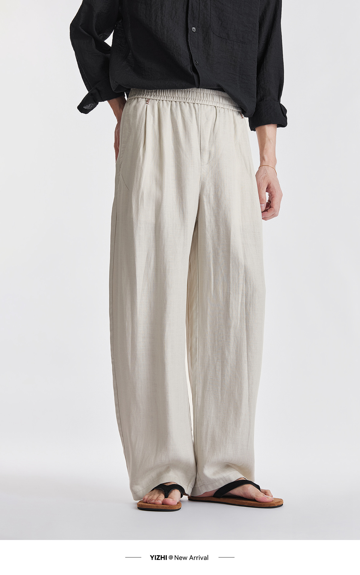 Quần dài nam ống rộng chất liệu linen phong cách Hàn Quốc — đen chi tiết 10