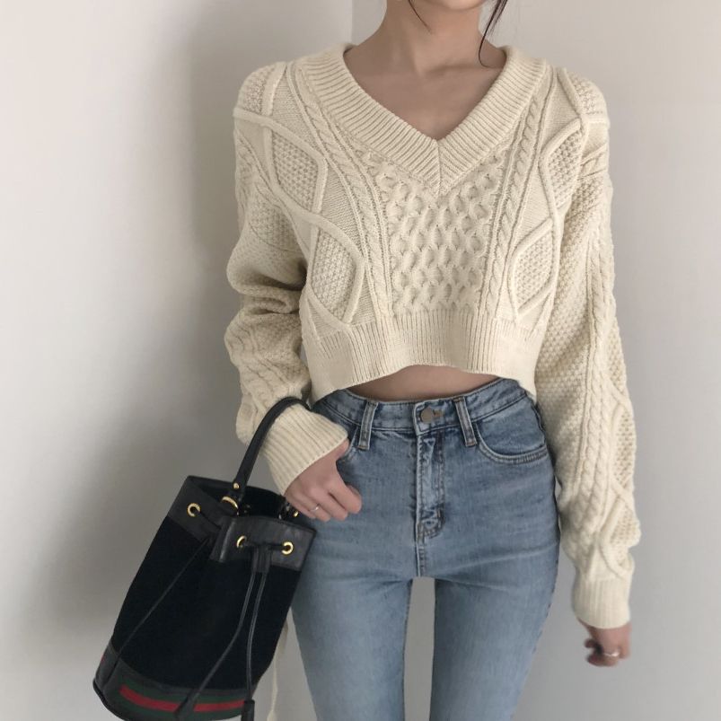 Suéter de punto para mujer, estilo corto, con cuello en V, espalda descubierta y lazo, elegante y con estilo, para comercio transfronterizo en Amazon.